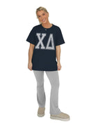 Chi Delta Heavy Hitter Tee with Distressed Varsity Letters