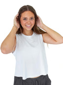 Chi Omega The Boxy Cropped Tank Top with Embroidered Greek Letters Center Chest