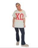 Chi Omega Heavy Hitter Oversized Tee with Red Greek Varsity Letters