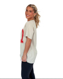 Chi Omega Heavy Hitter Oversized Tee with Red Greek Varsity Letters