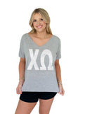 Chi Omega Ultra Soft V-Neck Tee with Distressed Greek Letters