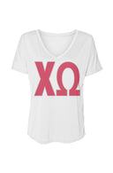 Chi Omega Ultra Soft V-Neck Tee with Bold Greek Letters