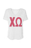 Chi Omega Ultra Soft V-Neck Tee with Cardinal Red Greek Letters