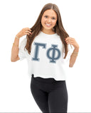 Gamma Phi Boxy Cropped Tee with Varsity Letters