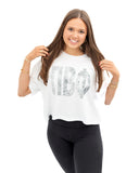 Pi Phi The Boxy Cropped Tee with Distressed Greek Letters