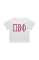 Pi Phi The Boxy Cropped Tee with Greek Varsity Letters