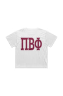 Pi Phi The Boxy Cropped Tee with Greek Varsity Letters