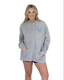 Pi Phi Beyond Soft Oversized Hoodie with Silver Blue Wings Graphic