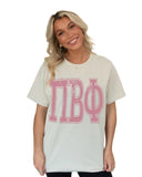 Pi Phi Heavy Hitter Oversized Tee with Rose Greek Varsity Letters