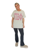 Pi Phi Heavy Hitter Oversized Tee with Rose Greek Varsity Letters
