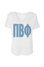Pi Phi Ultra Soft Vneck Tee with Silver Blue Greek Letters