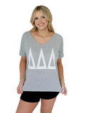 Tri Delta Ultra Soft V-Neck Tee with Distressed Greek Letters