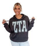 Zeta Beyond Soft Oversized Hoodie with Distressed Greek Varsity Letters