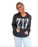 Zeta Beyond Soft Oversized Hoodie with Distressed Greek Varsity Letters