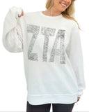 Zeta Beyond Soft Oversized Sweatshirt with Distressed Greek Letters