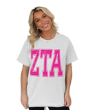 Zeta Heavy Hitter Oversized Tee with Pink Greek Varsity Letters