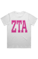Zeta Heavy Hitter Oversized Tee with Pink Greek Varsity Letters
