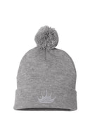 Zeta Pom Pom Beanie Hat with Embroidered Crown